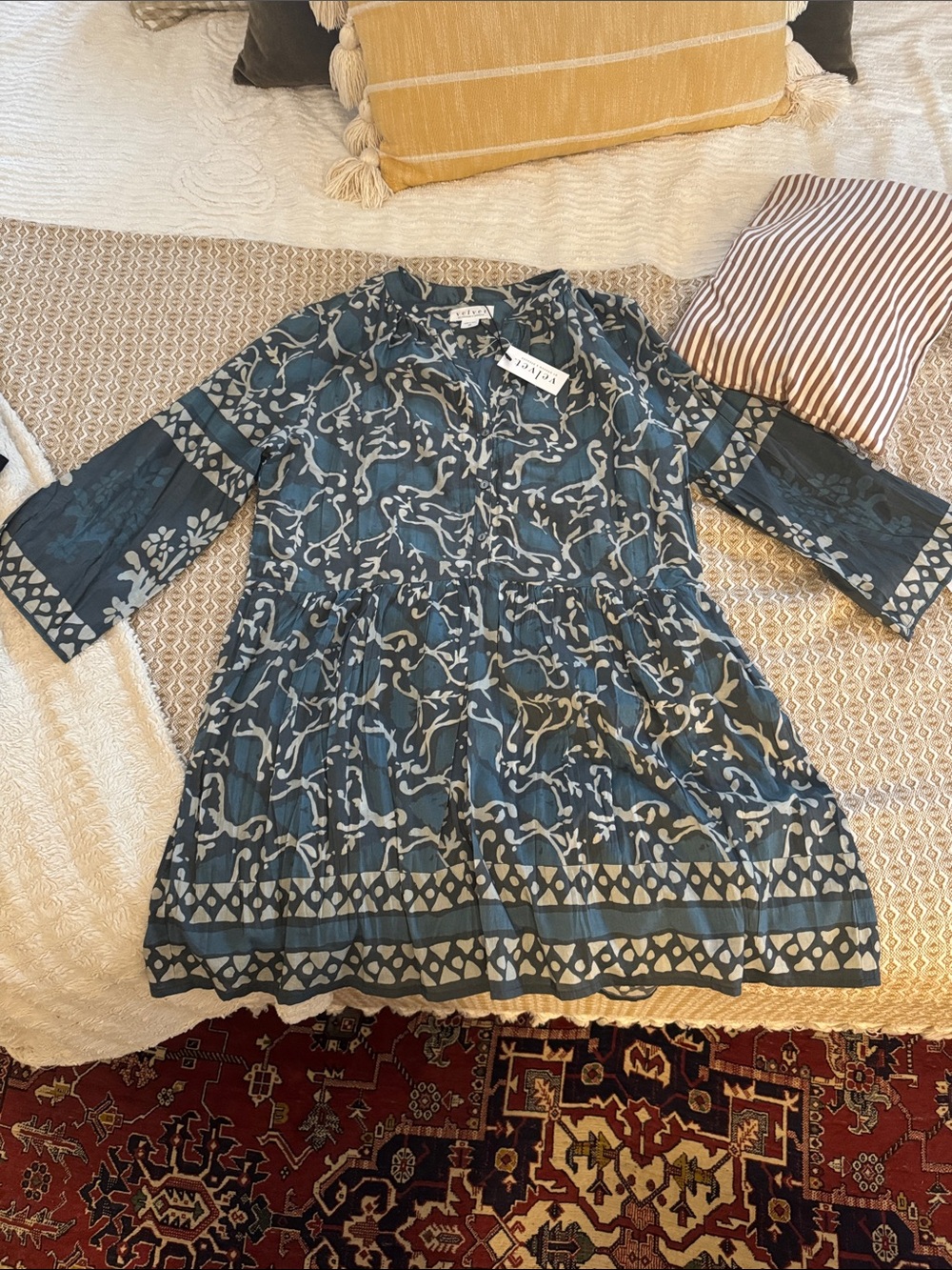 Velvet Blue Floral Tiered Tunic Dress